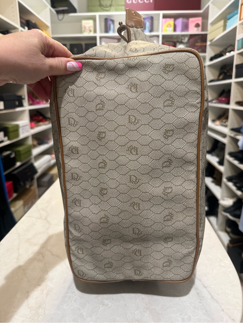 Vintage Christian Dior
Honeycomb Coated Canvas leather trim large Boston bag EUC - Picture 6 of 17